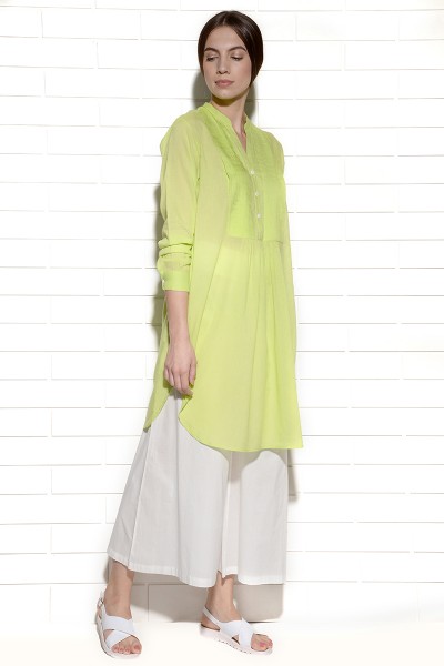 Juicy Lime Citron Tunic Dress with pleats at yoke